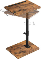 HOOBRO TV Tray Table, 360° Swivel Side Table Sofa Armrest Tray for Couch, Height Adjustable C Shaped End Table, Snack Desk with Cup Holder, for Small Spaces, Rustic Brown and Black BF234BZ01