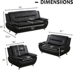 3 Piece Living Room Couch Set, Faux Leather Sofa Set, Modern Sofa Couch Set Living Room Furniture (Sofa+Loveseat+Chair, Black)