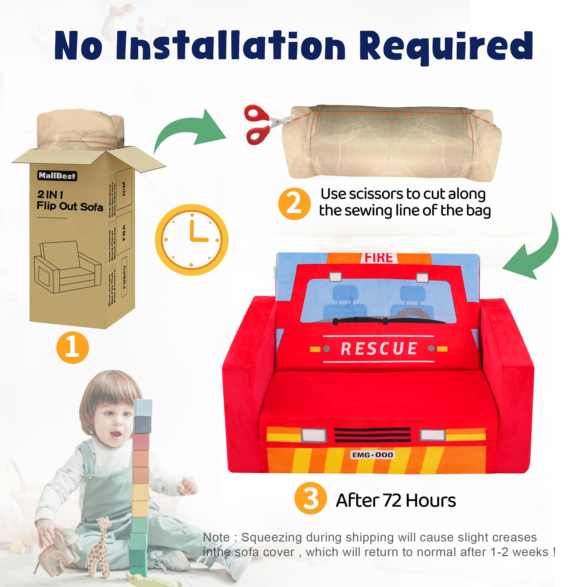 MallBest Kinder Sofas Kindersofa Baby Polstersofa Schlafsofa Übernachtungsstuhl Klappbarer Liegesessel (Rot/Feuerwehr)