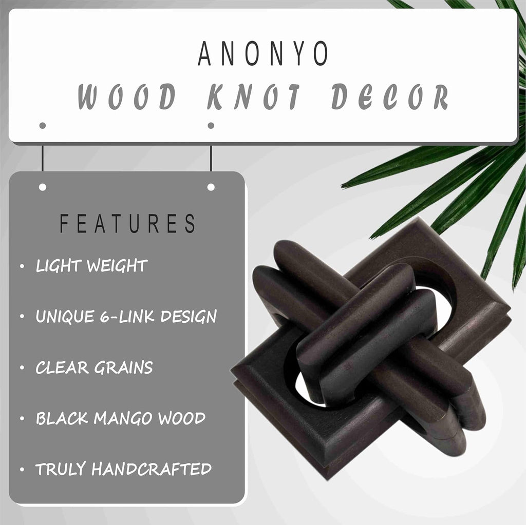 Wood Knot Entry Table for Living Room – Boho 6 Link Interlock Coffee Table, Handcrafted Mango Wood Console Shelf, Modern Farmhouse Home Decor (Black)