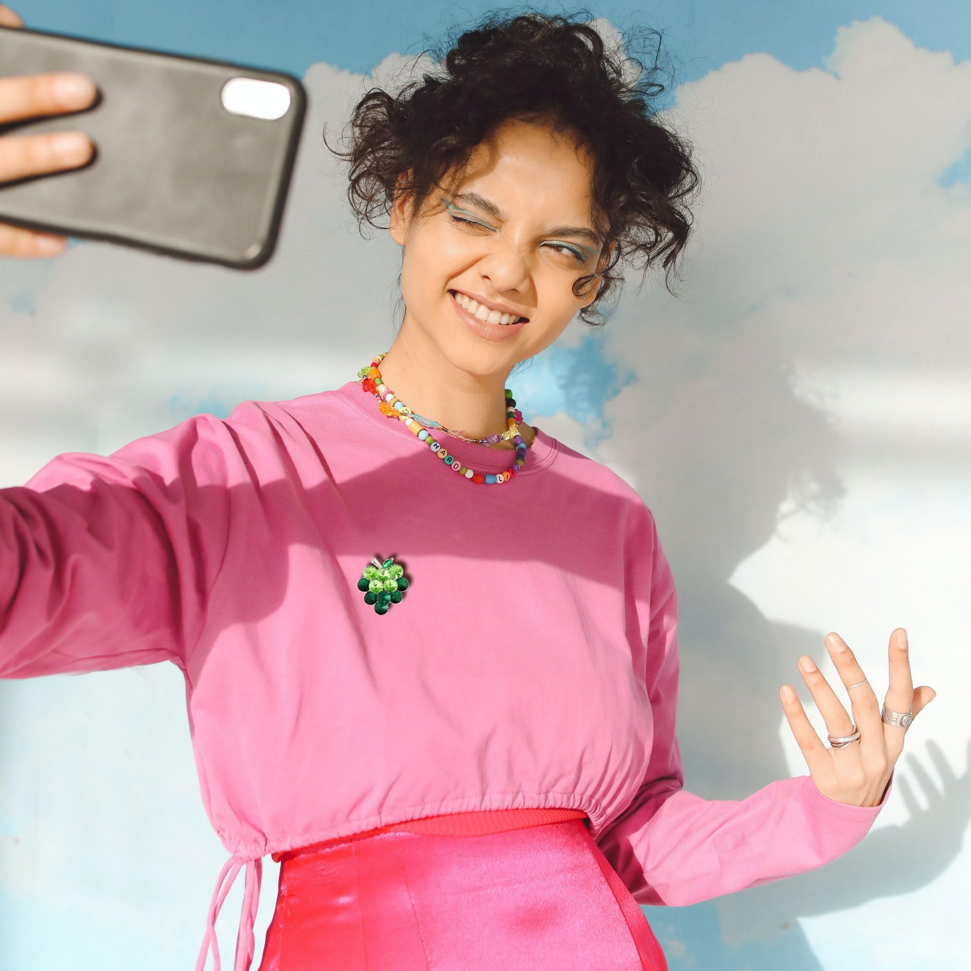 Fruit Brooch Austrian Crystal Rhinestone Brooch 18K Gold Plated Birthstone Lapel Pin Jewelry Birthday Gifts for Women Men