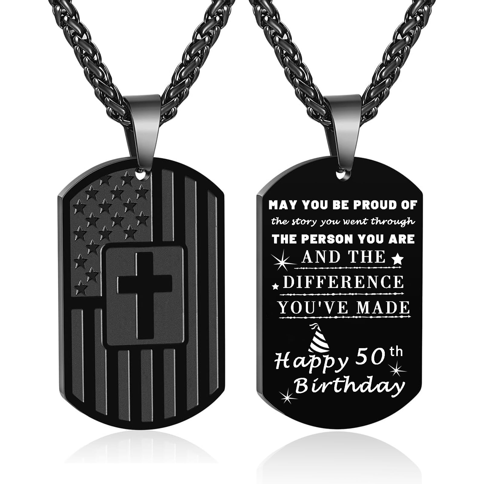 DuoDiner Graduation Gifts-American Dog Tag Necklace Bible Verse Pendant, First Communion Baptism Confirmation Religious Graduation Gifts for Him Boys Men Kids Teens Dad