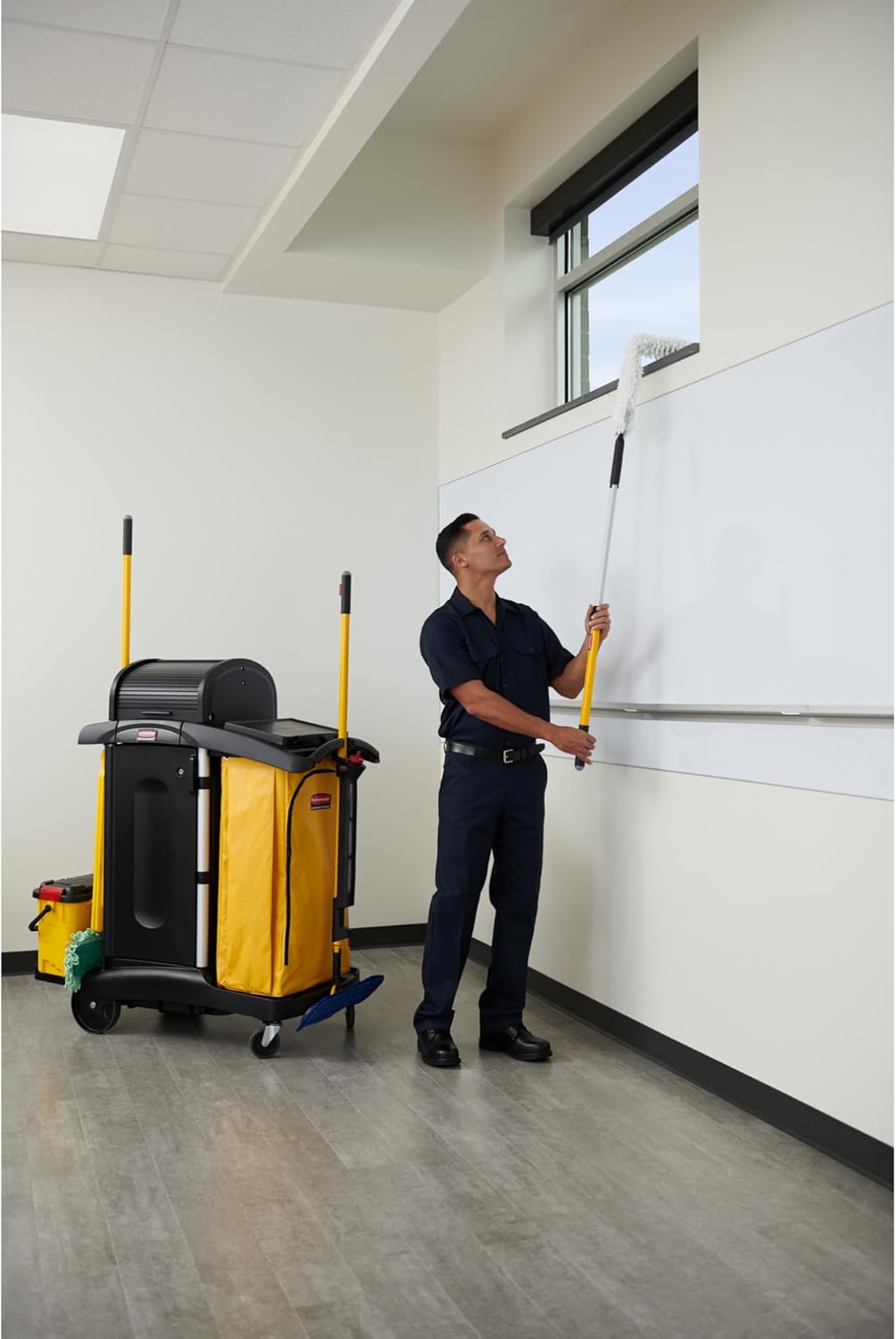 Rubbermaid Commercial High Security Housekeeping Janitorial Cart with Wheels, Yellow Vinyl Bag, Locking Hood and Cabinets for Commercial Facility/Hotel/Stadium/School/Office