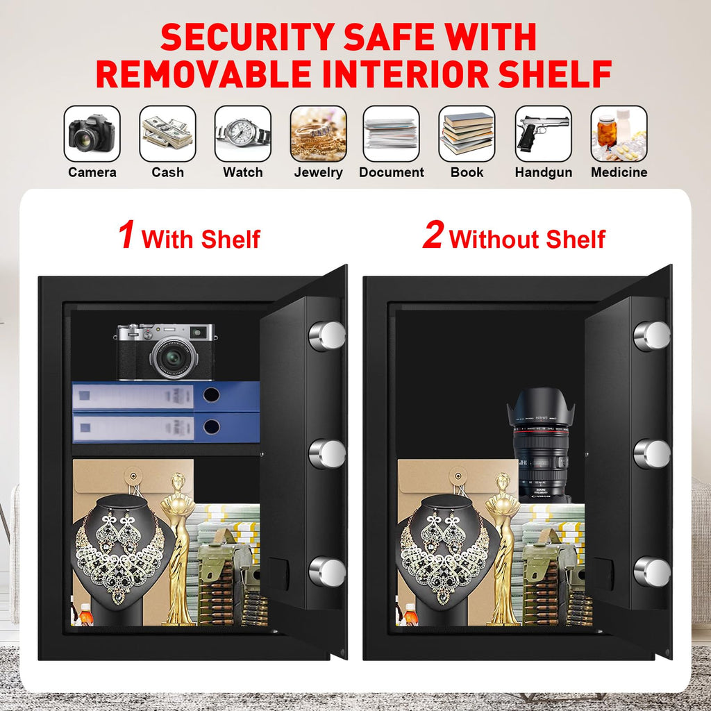 ToruKeep Cassaforte Ignifuga da 2,4 Cub per Documenti Domestici, Cassaforti per Casa Ignifughe e Impermeabili con Serratura a Combinazione Digitale, Cassaforte Ignifuga con Ripiano Rimovibile, Luce Sensore