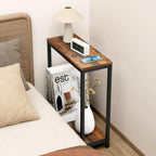 SLEEPING LAMB Narrow Small Side Table for Small Space, 2 Tier Sofa Skinny End Table for Living Room, Bedroom Beside Slim Nightstand, Rustic Brown and Classic Black