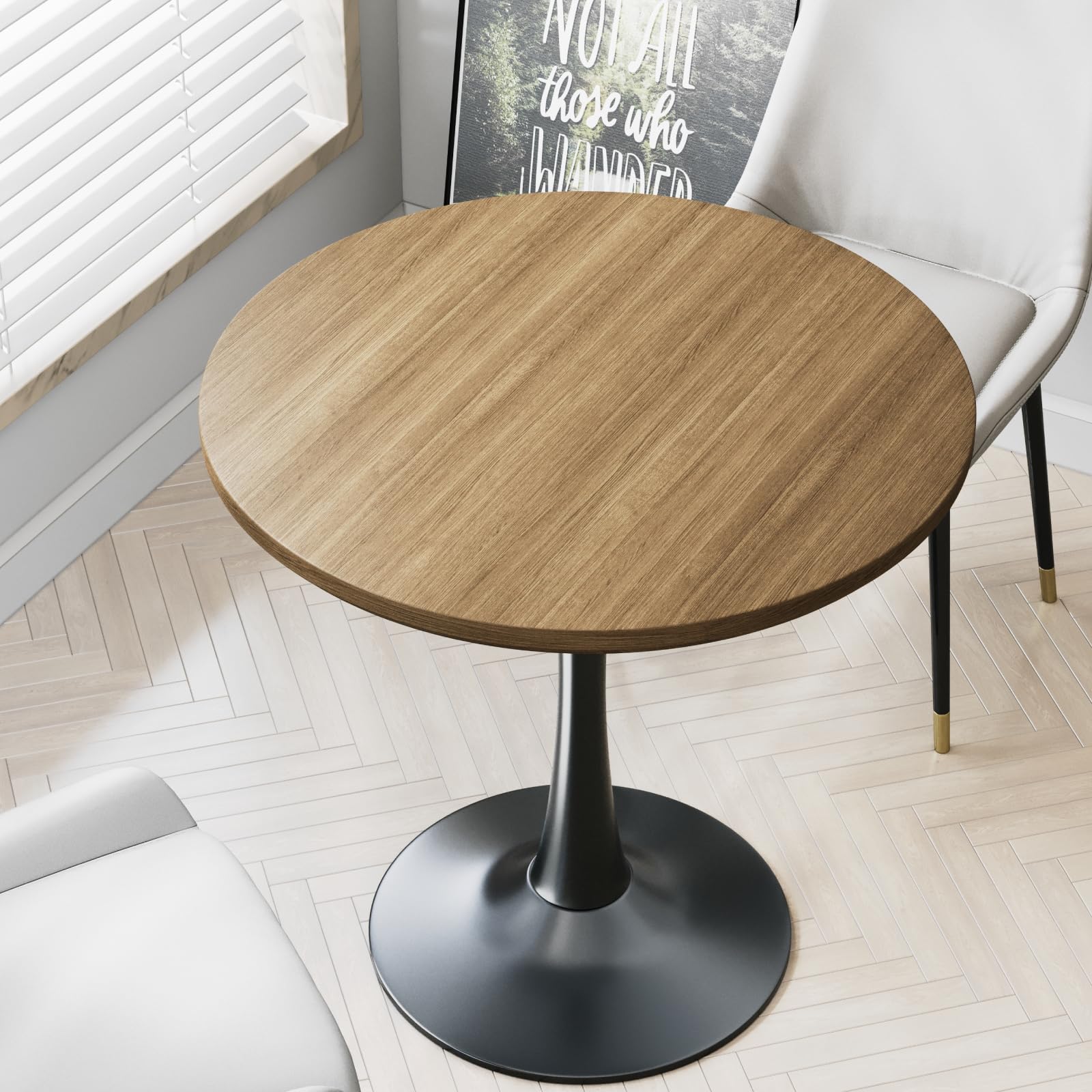 Black Small Tulip Table, 24 Inch Round Dining Table for 2 Person with Pedestal Base for Kitchen, Circle Bistro Table, Mid Century Modern Cafe Tables for Small Spaces in Living Room, Office, Pub, Bar