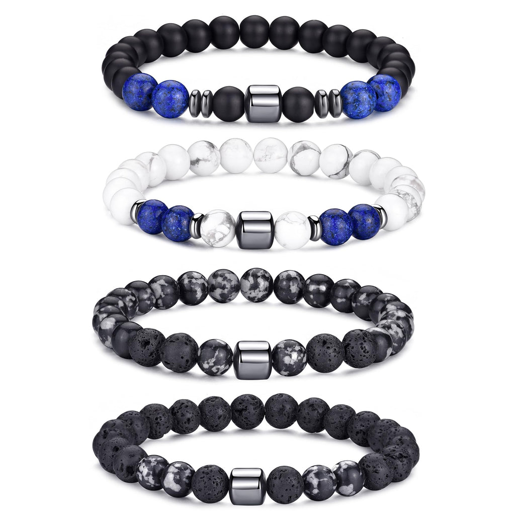 RANKEEF Tiger Eye Bracelet For Men 8MM Natural Stone Stretch Adjustable Black Crystal Beaded Bracelet for Men Women Gifts