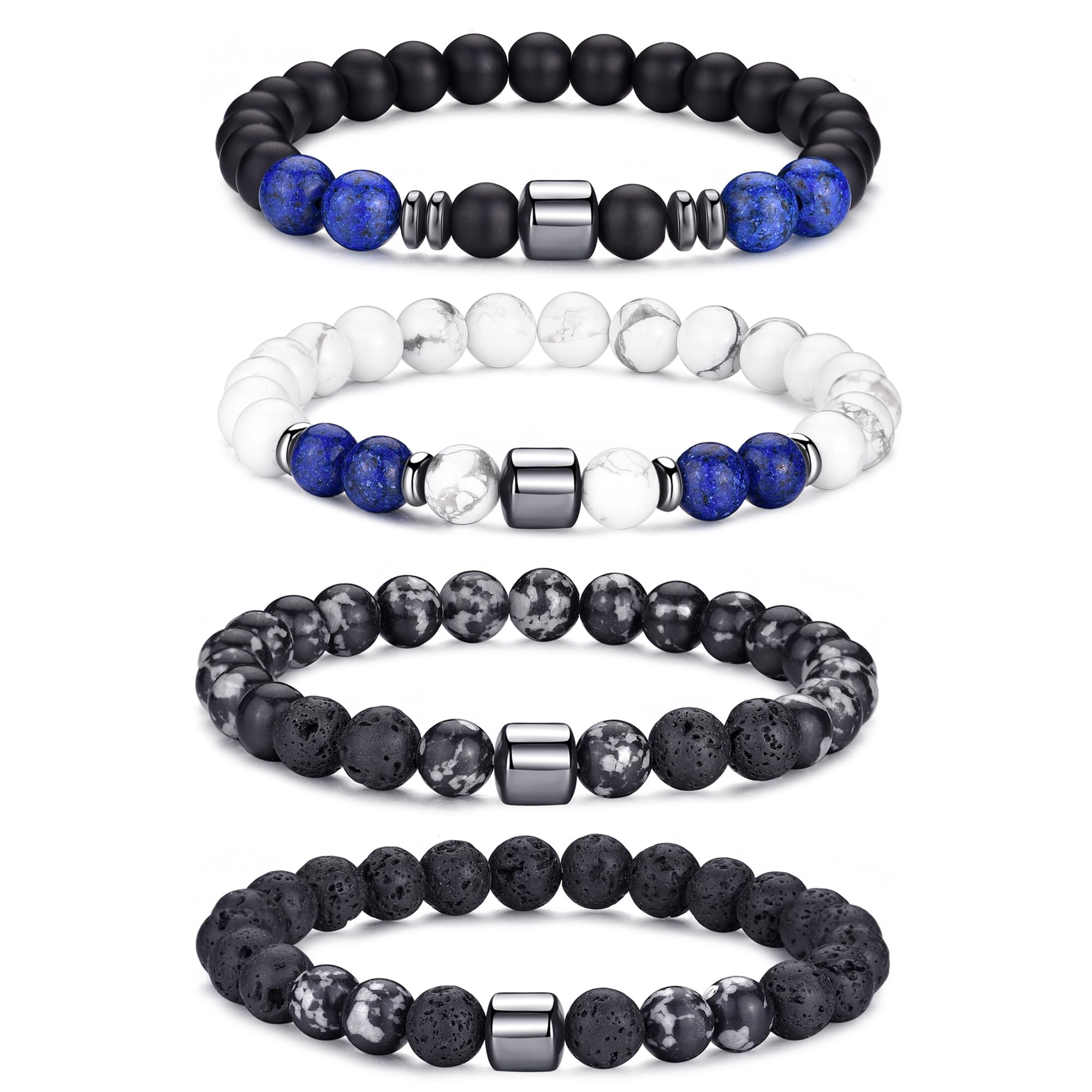 RANKEEF Tiger Eye Bracelet For Men 8MM Natural Stone Stretch Adjustable Black Crystal Beaded Bracelet for Men Women Gifts