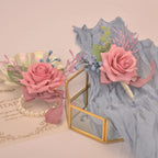 Weslymoo Dusty Pink Rose Wrist Corsage and Boutonniere Set Artificial Prom Flower Corsage Wristlet Band Bracelet and Boutonniere for Men Wedding Accessories Prom Stuff Decorations