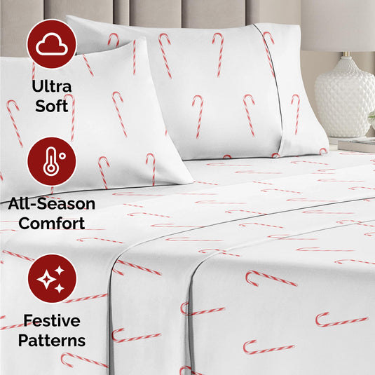 Queen Christmas Tree Sheet Set - Holiday Xmas Pattern Linen Set - Deep Pockets - Snug Fit - 4 Piece - Wrinkle Free - Comfy & Cooling Festive Winter Bedding - Easy To Care For - Kid Friendly