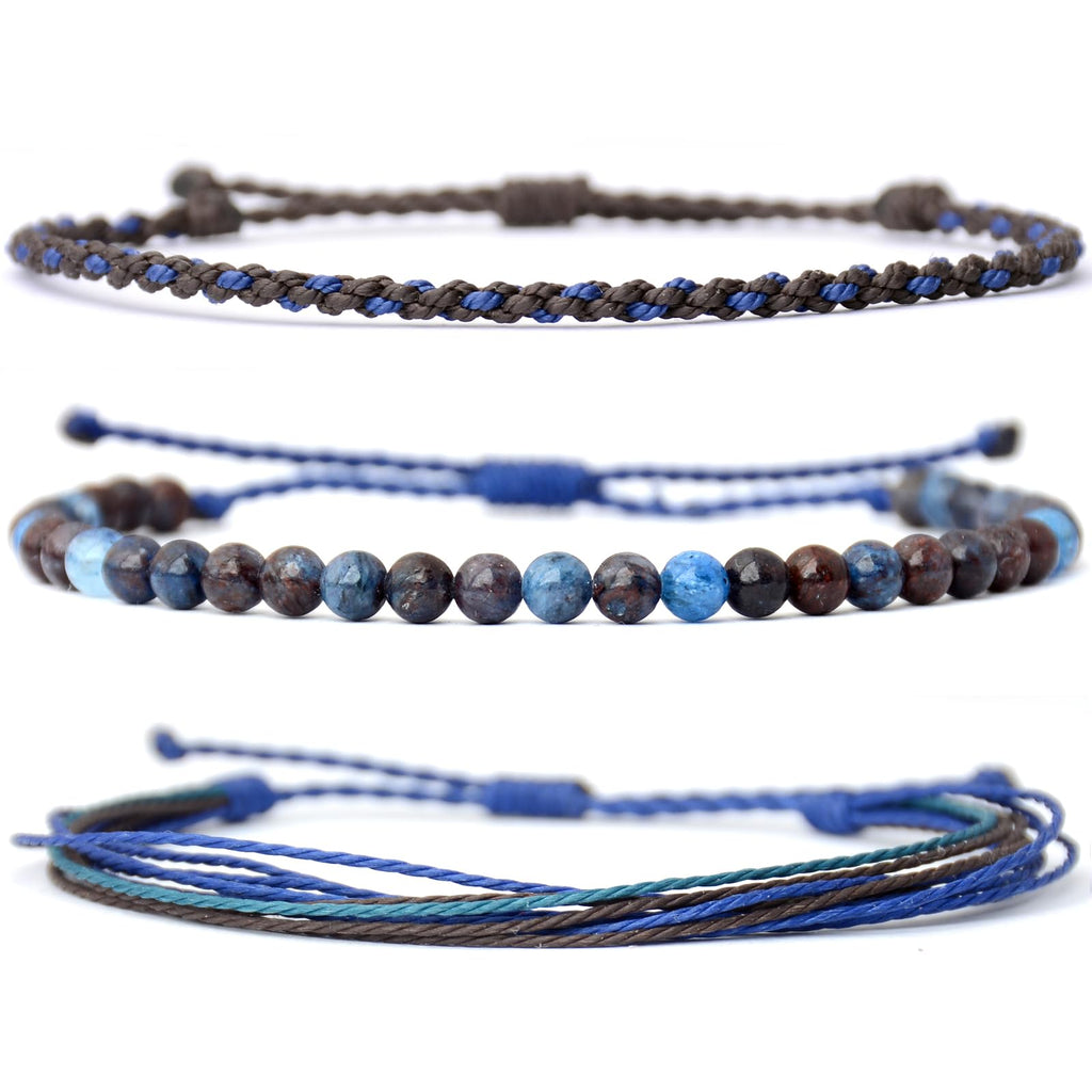 Handmade Natural Stone Beaded Healing Bracelet Gift for Men Adjustable Rope String Bracelet (Lava Rock, Adjustable)