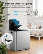 Lovewind Trash Can, 2 x 10.5 Gallon (2 x 40 L) Garbage Can for Kitchen Dual Compartment Recycling Kitchen Step Trash Bin, Stainless Steel Trash and Recycle Bin Combo with Soft-Close Lid, Silver