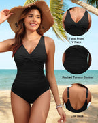 Holipick Sort Kvinder Mavekontrol Énstyks Badedragt - Push Up Badedragt Fuld Dækning Slankende Badetøj L