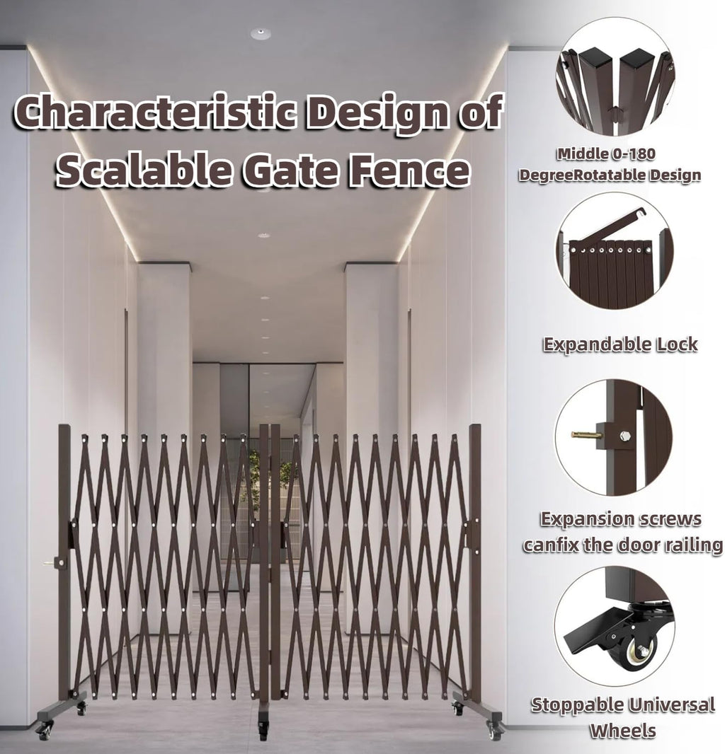 209" Width Expandable Driveway Gate & Retractable Fence Outdoor - 180° Rotating Aluminum Barricade with Casters, Metal Safety Barrier for Backyard/Dog Security (216.54 * 41.34,Grey)