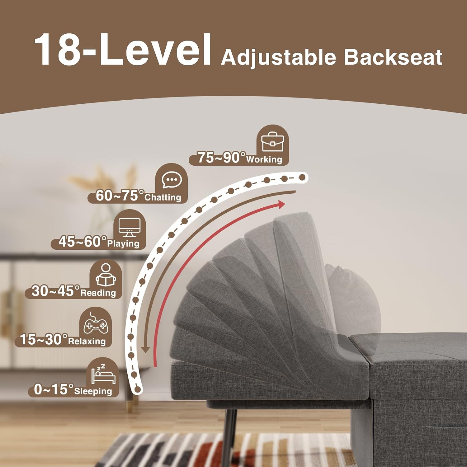 4 in 1 Sleeper Chair, Convertible Sleeper Sofa with Ottoman, Ottoman Bed for Adults, Sofa Bed with Adjustable Backrest for Living Room Apartment Office, Dark Grey