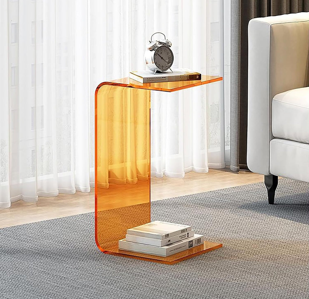 Acrylic End Table, C-Shape Acrylic Side Table Small Simple Clear Side Table Modern Coffee Tables for Living Room, Bedroom | 25.6" L X 11.8" W X 11.8" H