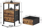 Nightstand Set 2, End Tables with Charging Station, Side Table with 2 Non-Woven Drawers, Bed Side Coffee Table for Small Spaces, Sofa, Dormitory, Living Room ET02L2BR