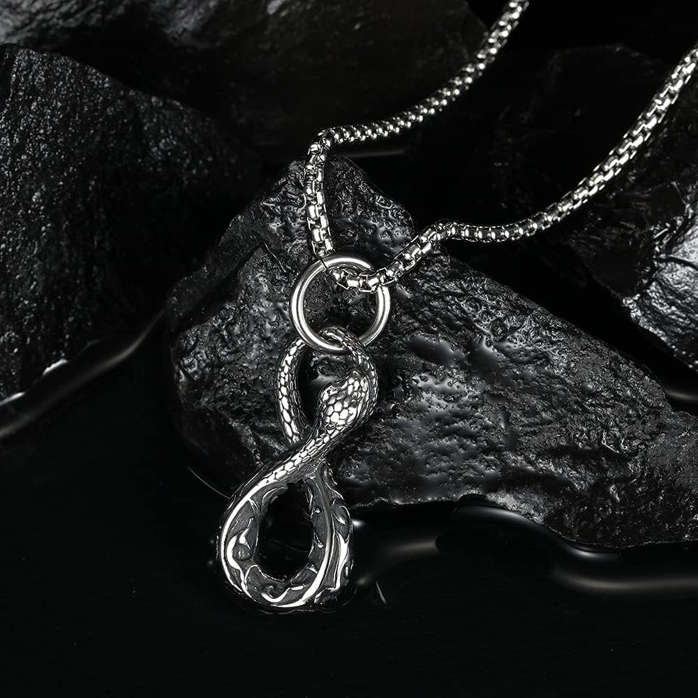 OIDIMS Infinity Ouroboros Serpent Snake Necklace for Men Women Stainless Steel Pendant Norse Talisman Hip Hop Gothic Animal Biker Punk Rope Chain Best Friend Jewelry Valentine's Day Gift Jewelry