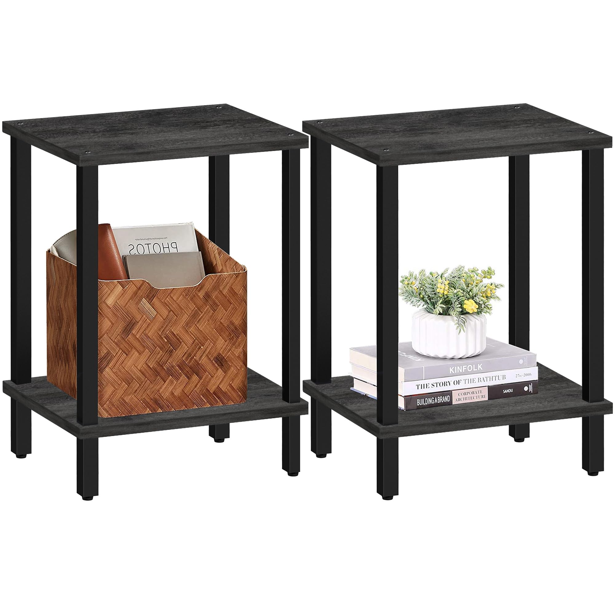 TUTOTAK End Table, Set of 2, Side Table, Nightstand, 2-Tier Storage Shelf, Sofa Table for Small Space, Living Room, Bed Room TB01BB035