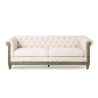 Merax Chesterfield Sofa, Retro Style Upholstered 3 Seater Rolled Arm Couch for Living Room Bedroom Office, Beige