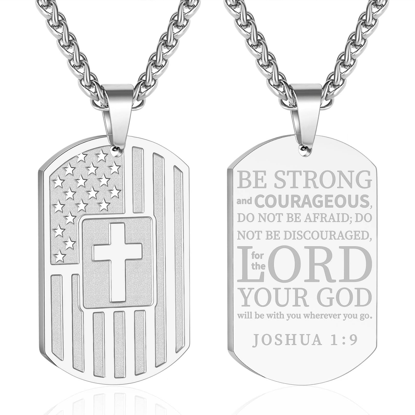 DuoDiner Graduation Gifts-American Dog Tag Necklace Bible Verse Pendant, First Communion Baptism Confirmation Religious Graduation Gifts for Him Boys Men Kids Teens Dad