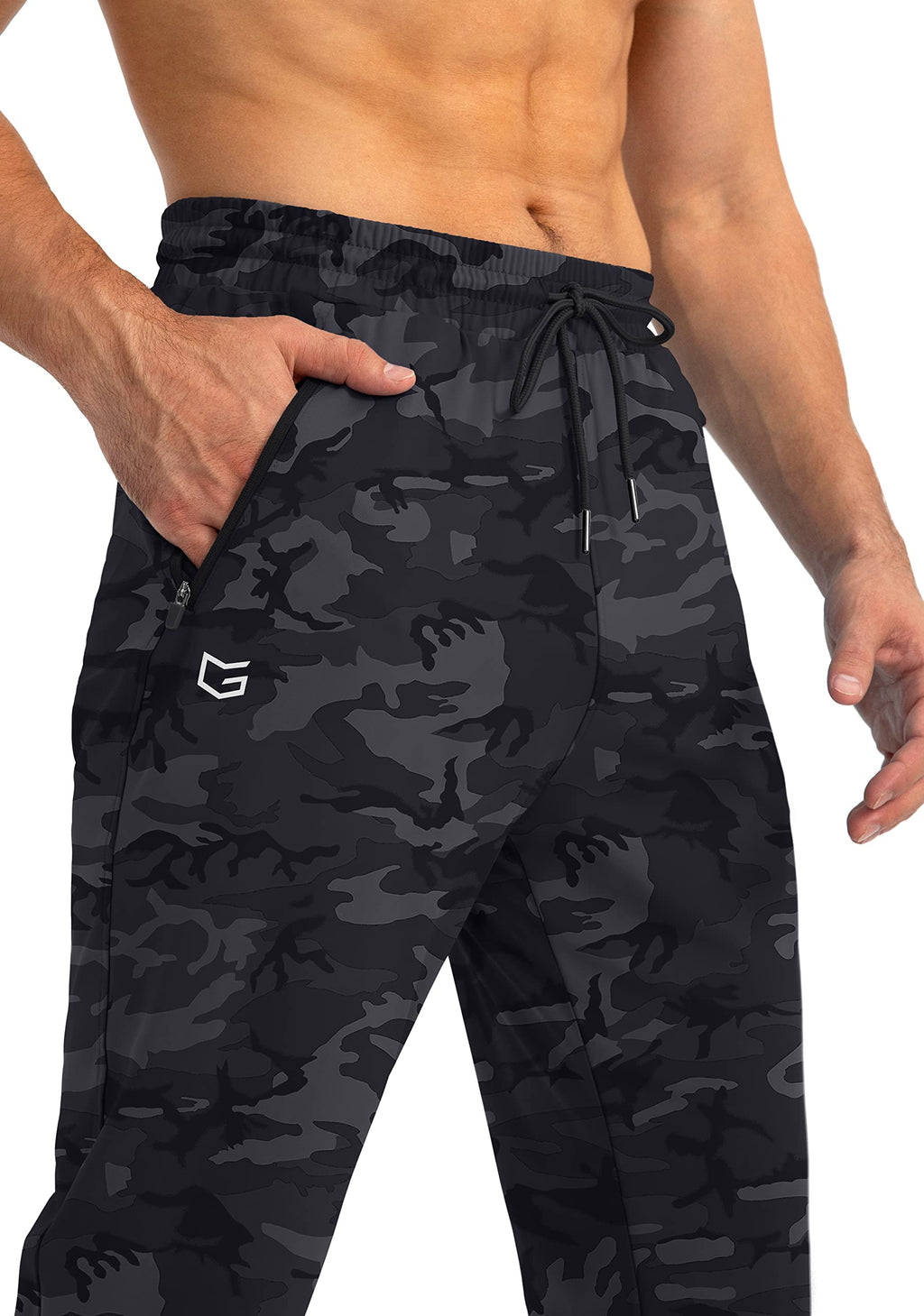 G Gradual Men's Sweatpants with Zipper Pockets Tapered Joggers for Men Athletic Pants for Workout, Jogging, Running (Grey Camo, Large)