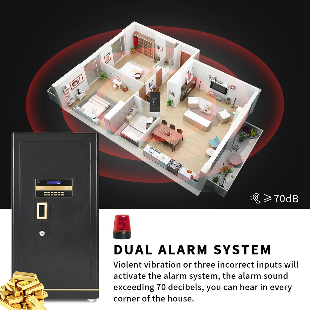 Cofre de Segurança Grande MLJ 8.1 Cu. Ft., Cofre à Prova d'Água e de Fogo, Cofre Doméstico com 2 Prateleiras Removíveis e Armários Internos para Armazenar Dinheiro, Medicamentos, Joias e Outros Objetos de Valor (Fechadura com Teclado)