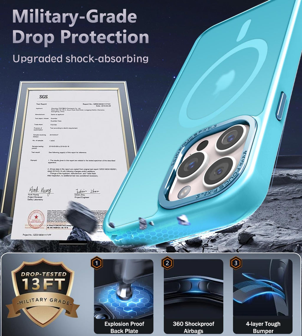 Newfuture Entworfen für iPhone 13 Pro Max Hülle mit Magnetischem [13 FT Militärischer Fallschutz] [Kompatibel mit Magsafe] Schlankes Translucentes Matt Stoßfest mit Anti-Fingerabdruck Handyhülle, See Blau