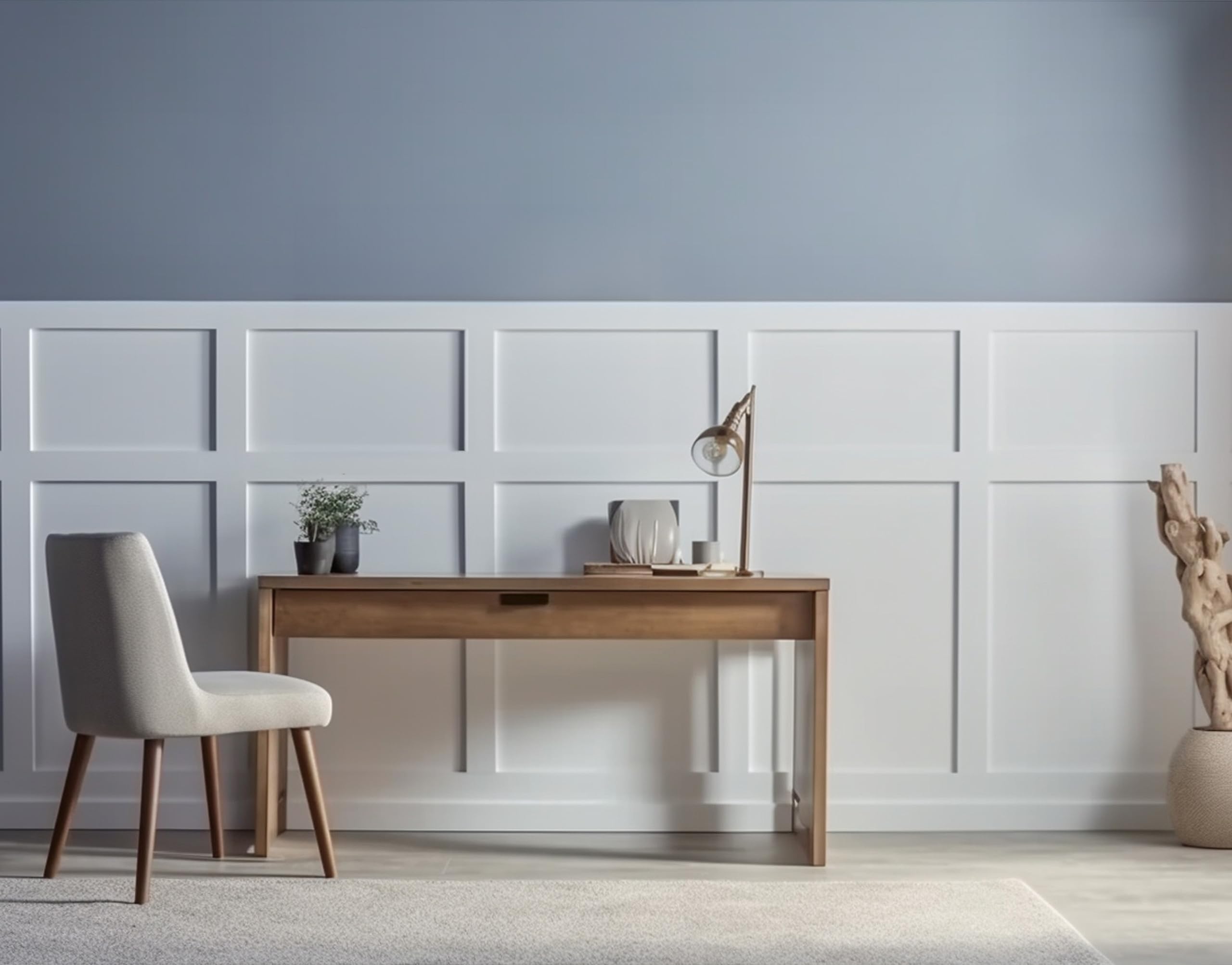 Pre-Cut 2.3'' Modern Mouldings Wainscoting Set - Resistant Wall Panel - Peel&Stick, Customisable Wall Covering Board and Battens