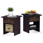 Furinno Andrey Set of 2 End Table / Side Table / Night Stand / Bedside Table with Bin Drawer, French Oak Grey