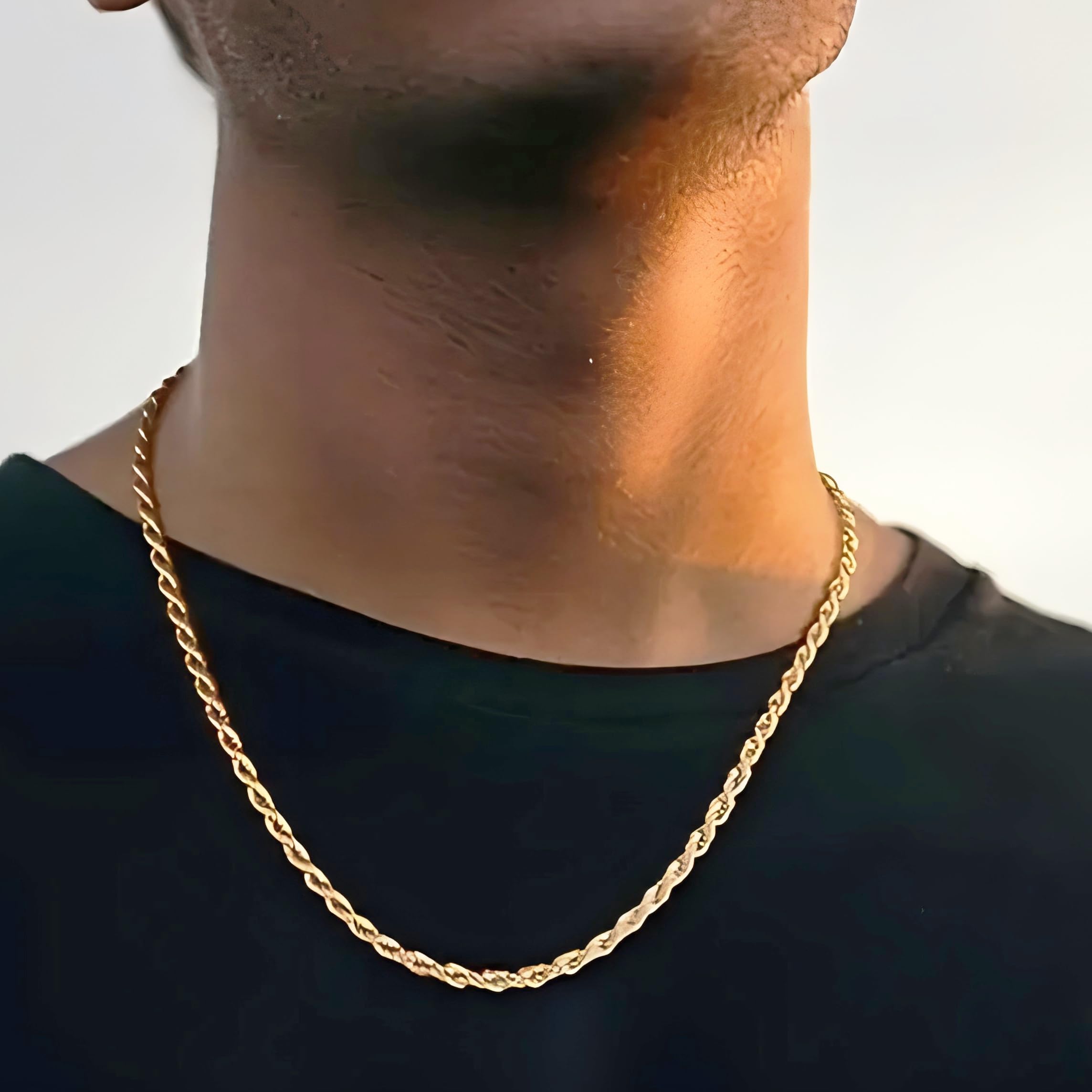 Colar de Corrente de Corda Maciça em Ouro Amarelo 14K Nareteri para Mulheres e Homens com Fecho Lagosta, 1,55mm, 16 polegadas