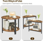 End Tables Set of 2, 23.6" Half Round Coffee Tables, Half Moon Table, 2-Tier Nightstands with Open Shelves, Entryway Table for Living Room, Bedroom, Rustic Brown KF02BR