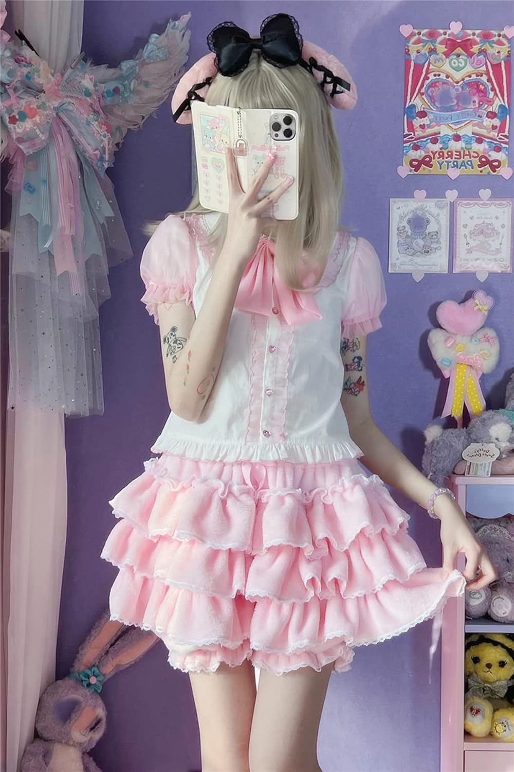 Women Lolita Bloomers Teens Cute Maid Tiered Ruffle Bloomer Shorts Kawaii Fuzzy Fluffy Pumpkin Pants Pettipants