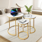 AT-VALY Nesting Tables Coffee Table Set of 3,Round Side Table Small Accent Table for Living Room,Bedroom Apartment (Gold)