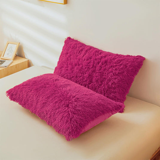 Fluffy Pink Faux Fur Comforter Cover Set，Fluffy Fuzzy Plush Pink Bedding 3Pcs (1 Faux Fur Duvet Cover +2 Fuzzy Pillowcases) Pink Fluffy Bed Set (Pink, Queen)