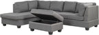 L-Shaped Oversized Reversible Sectional Sofa Couch with Drop-down Cupholders ,Modern Living Room 6 Seaters Corner Tufted Upholstered Sofa&Couch W/Reversible Chaise ,Storage Ottoman and Nailhead Decor