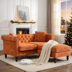 62" Chesterfield Tufted Velvet Sofa Couch with Gourd Wooden Legs, Classic Loveseat Sofa Couch with Nailhead Trim and Flared Arms, Comfy Loveseat Sectional with Chaise for Living Room, Orange