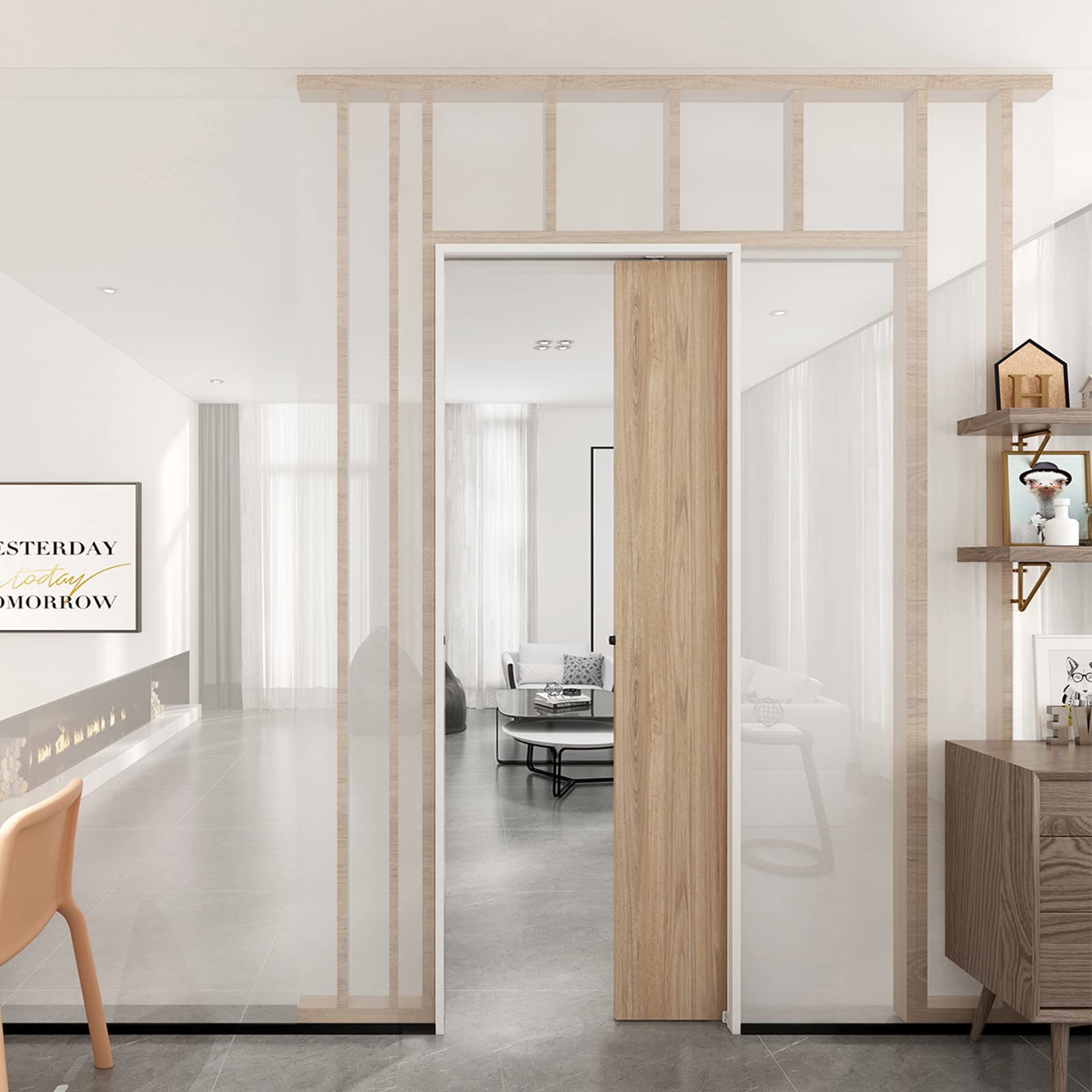 JUBEST 5FT Commercial Grade Pocket Door Hardware and Track Set, Sliding Door Hardware 56.7", Durable and Smoothly, Easy to Install