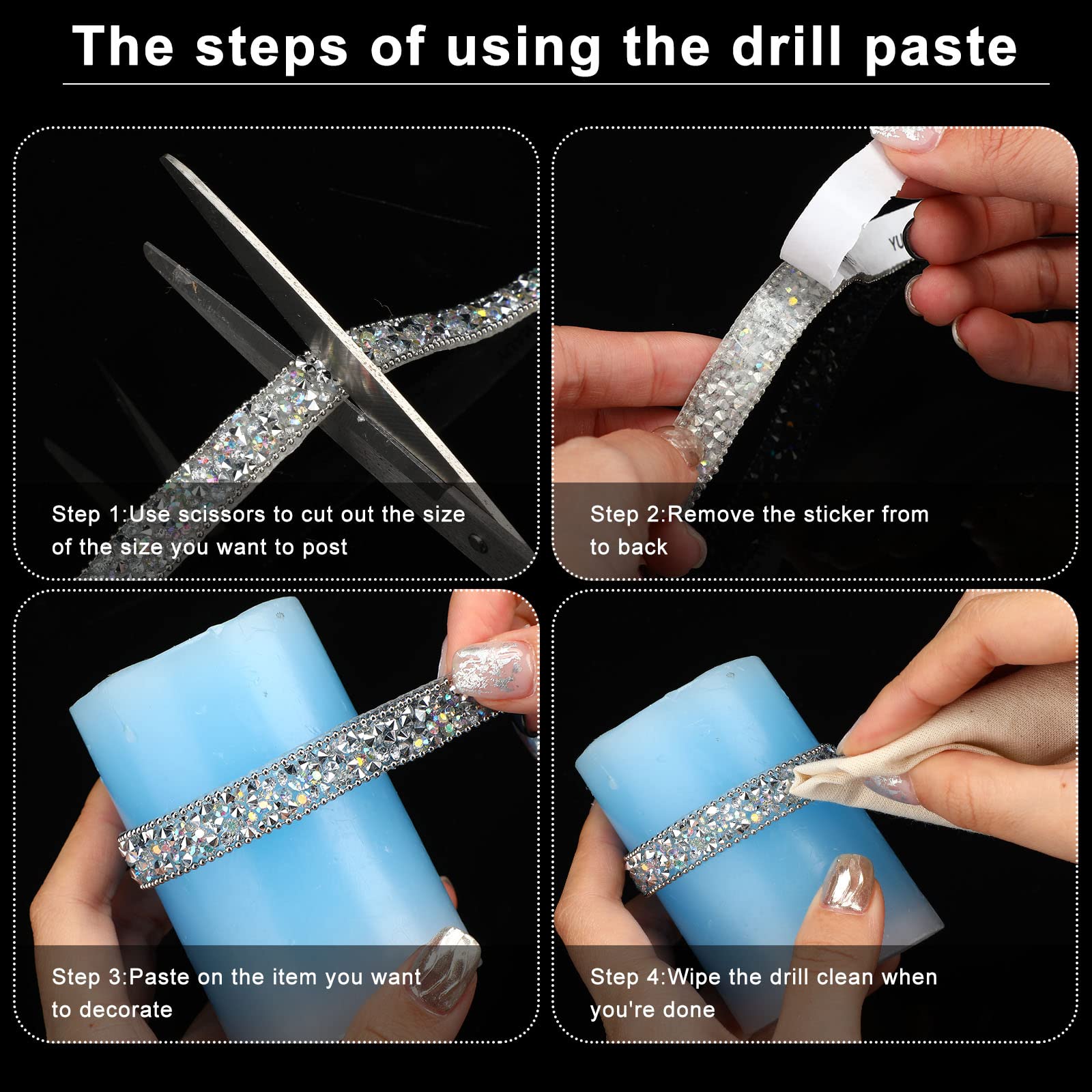 Hicarer 3 Yards Resin Rhinestone Ribbons Self Adhesive Diamond Crystal Ribbon Roll Glitter Resin Diamond Belt Bling Rhinestone for Wedding Shoes Clothing Decor(0.4 Inch,Silver AB Color)