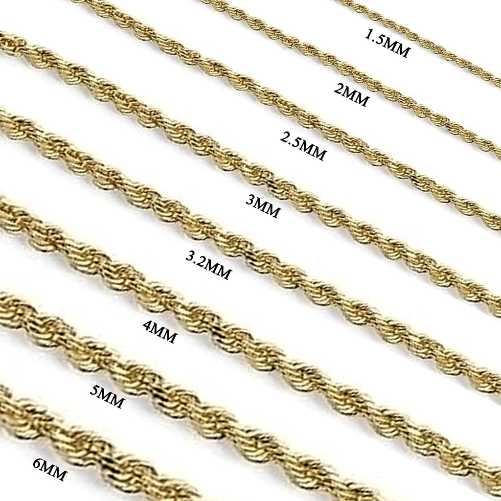 DIFINES Corrente de Corda de 3mm com Corte Diamante em Ouro Amarelo Maciço 14k Real com Fecho Lagosta, Presentes Ideais para Mulheres ou Homens - 16"
