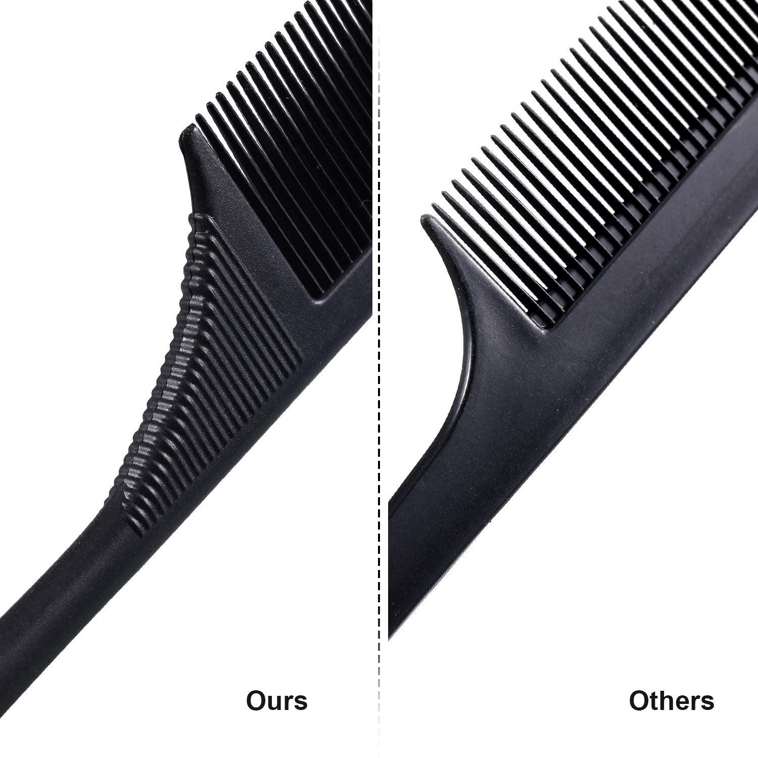 Leinuosen 3 Pack Carbon Fiber Rat Tail Styling Comb, Heat Resistant Anti Static Teasing for Back Combing Root Teasing Adding Volume Evening Styling(Black)