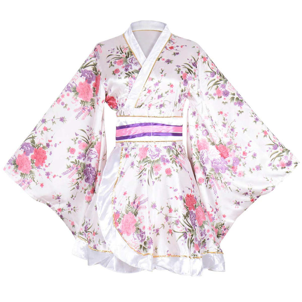 Kimono Costume Adult Japanese Geisha Floral Patten Gown Blossom Bathrobe Sleepwear With Obi Belt