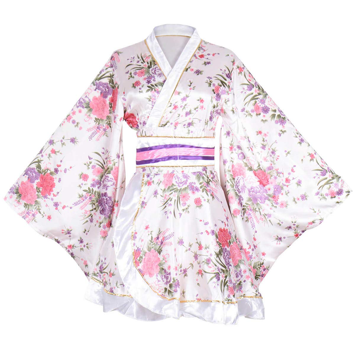 Kimono Costume Adult Japanese Geisha Floral Patten Gown Blossom Bathrobe Sleepwear With Obi Belt