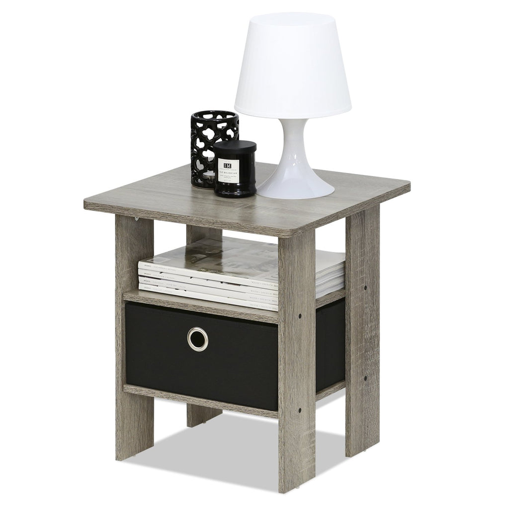 Furinno Andrey Set of 2 End Table / Side Table / Night Stand / Bedside Table with Bin Drawer, French Oak Grey
