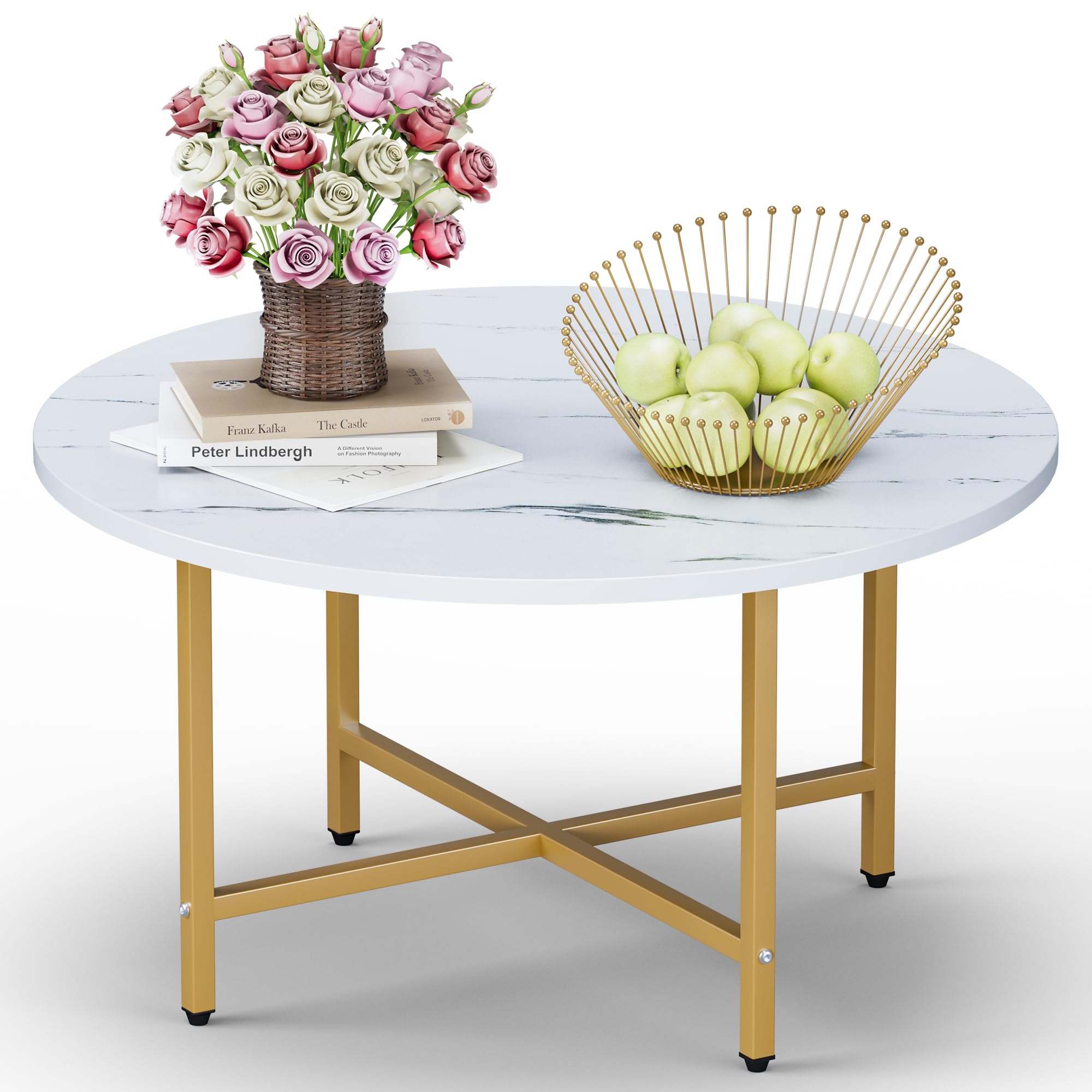 Coffee Table, 23.6" Coffee Tables for Living Room, Round Coffee Table with Metal Frame, Floor Table for Sitting on The Floor, Home, Office, Black