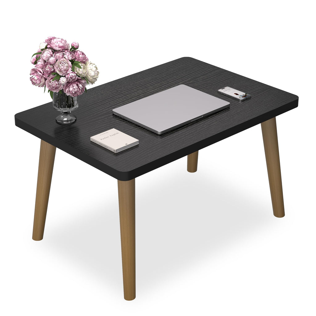 Small Coffee Table for Small Space, Low Table, Floor Table Desk for Sitting on The Floor, Japanese Coffee Table for Living Room, Tatami Tea Tables with Solid Wood Legs, Oval Coffee Tables, Brown