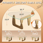 WLIVE Coffee Table, Small Glass Coffee Table with Solid Wood Legs, 32.7" Mid Century Triangle Living Room Tables, Modern Center Table for Small Spaces Living Room, Reception, Office, Natural