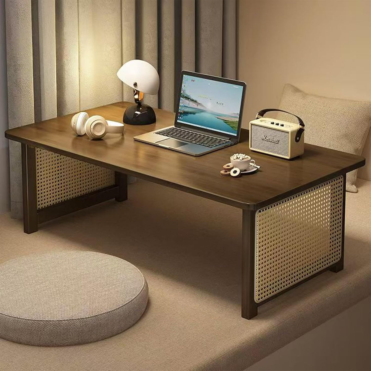 Japanese Floor Table Bamboo Folding Coffee Table Portable Solid Wood Japanese Coffee Table, No Assembly Japanese Dining Table for Sitting on The Floor, Easy Storage(31.5 * 18.9 * 13.8in.)