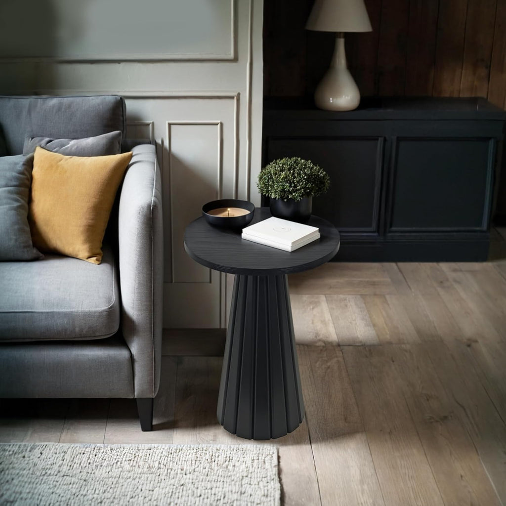 Small Pedestal Side Table, Round Modern Drink Table for Small Space Living Room, Bedroom (Black)