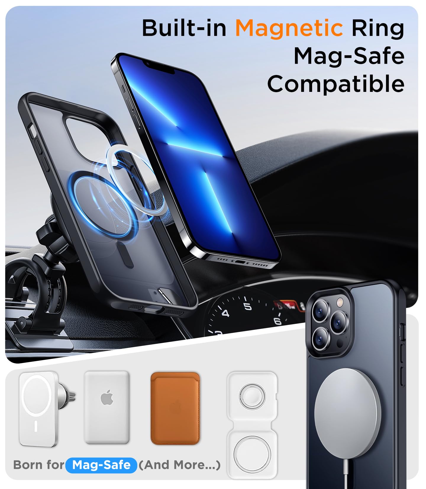 Temdan Magnetic Compatible with iPhone 13 Pro Max Case, [Built-in Invisible Kickstand][Compatible with MagSafe] [Military Grade Shockproof] Slim Translucent Matte Phone Case for iPhone 13 Pro Max 6.7"